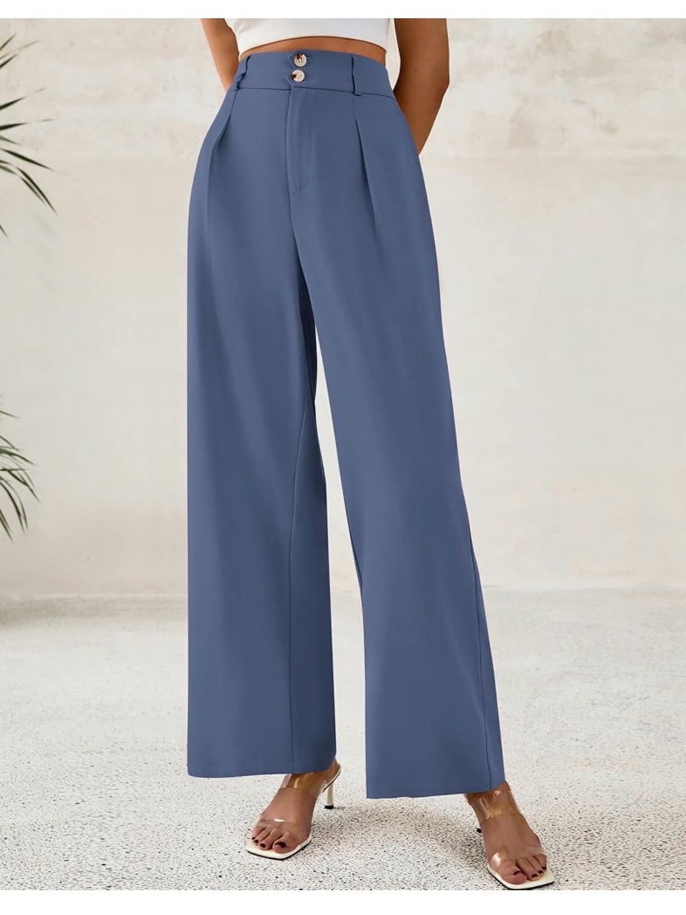 High-Waist Wide Leg Pants in Dusty Blue